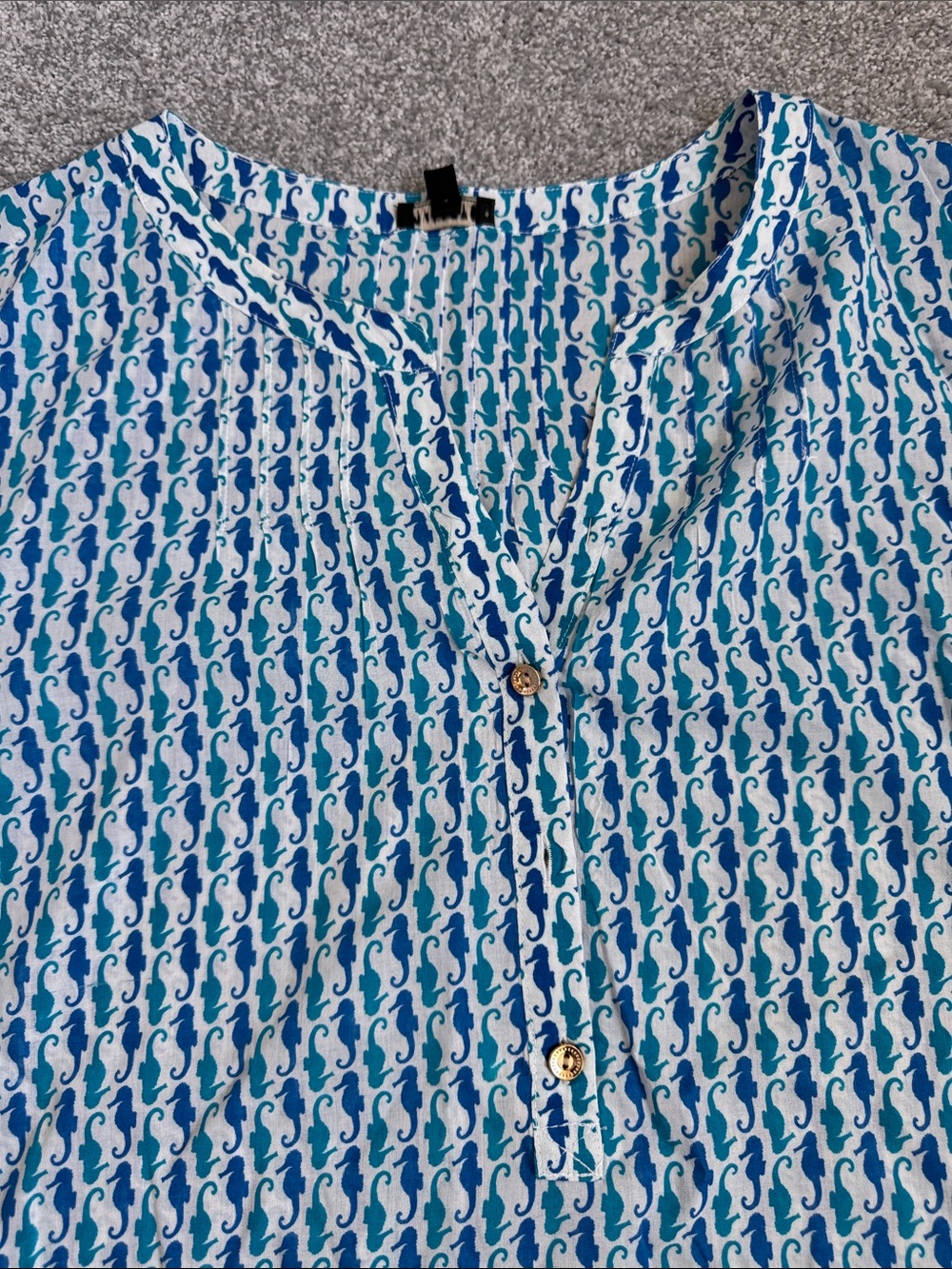 Talbots Blue Patterned Split-Neck Blouse - Picture 2 of 5